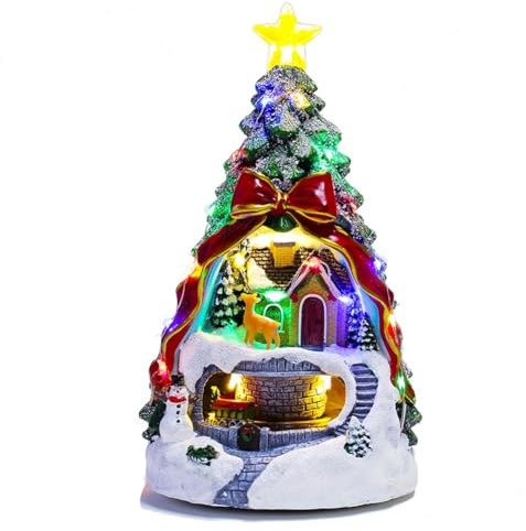 Goufride Weihnachtsbaum, Musikdekoration, für Erwachsene und Kinder, Rotierender Zug, Winterszene, Haus, Schreibtisch, Weihnachtsdeko A