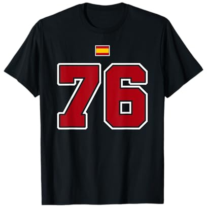 76 Número Colegio Estilo Vintage Rojo Blanco España Bandera Camiseta