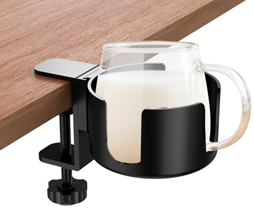 Jortmrd Becherhalter Schreibtisch Getränkehalter Tisch Anti Verschütten Flaschenhalter Einstellbar Tassenhalter Cup Holder für Wasser, Getränke, Kaffeetasse (Schwarz)