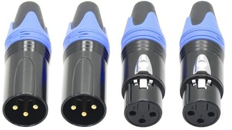 Riertostng 2Pair 3 Pin XLR Microphone Cable Plug, XLR Audio Microphone Speakers Male & Female Plug Socket, for DMX Signal Microphone Speakers Audio Transmission Replacement - 4pcs