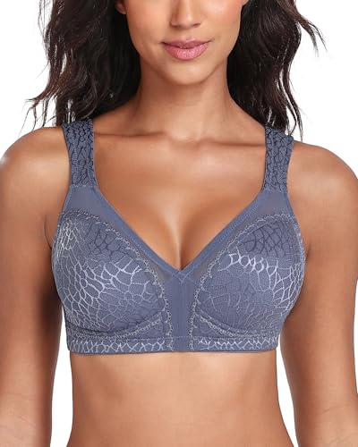 Lemorosy Kvinnors Plus Size Minimizer BH Bekväm Dagligen Full Ovadderade kupor utan bygel Stark Tätningsbygel, Grå-blå, 80J