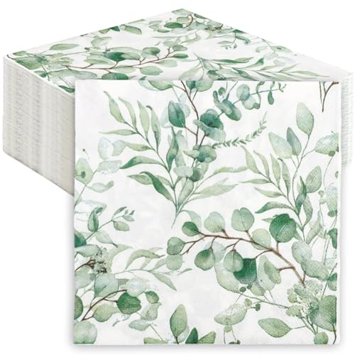 Servietten Eukalyptus Grün Vintage, 80 Stück | Hochzeit, Papierserviette, Einweg, Tisch Dekorationen, Garten Party