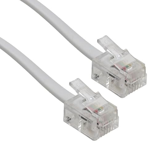 RJ11 to RJ11 ADSL Broadband Modem Cable, Phone Socket to Router Connection, White (1M)