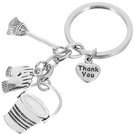 Healeved Charms Keychain Broom Housekeeping Services after Work Gloves and Thank You Key Ring for Alloy Lightweight Multifunctional with Bucket Housekeeping Teams