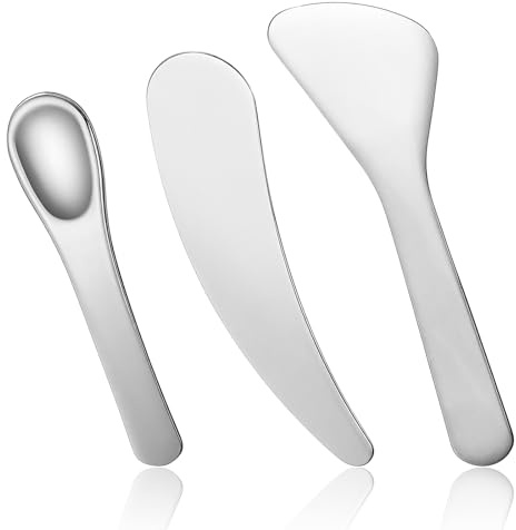 3 Pcs Mini Cosmetic Spatula, Stainless Steel Makeup Spatula, Skincare Spatulas Beauty Accessories, Mini Spatulas for Cosmetics Mixing and Sampling, Lotion Applicator Tool for Face Mask Cream Lotions