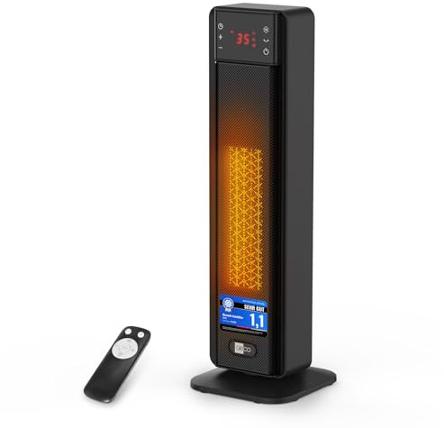 aeco EcoHeat Boost 58cm Energiesparend Heizlüfter mit Fernbedienung, 2000W LED ECO-Modus, 24H Timer, 4 Modus leise Keramik Thermostat Heizung 75° Oszillation Überhitzungs-Kippschutz heizstrahler
