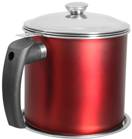 Jarra de Aceite con Filtro de Acero Inoxidable 1, 3 L con Tapa | Rojo, Uso en Bar y Restaurante, Separa Aceite y Sopa, Recipiente Multiuso para Grasa