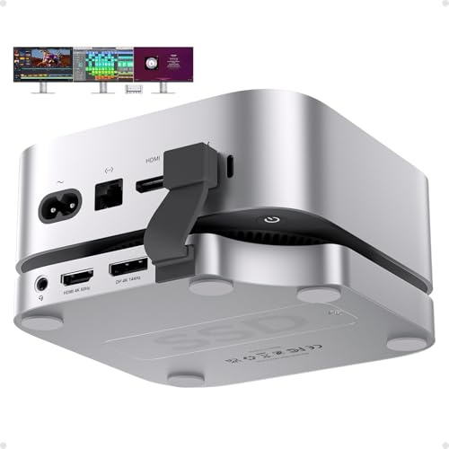 PULWTOP Mac mini M4 Dock & Stand con 2 Monitor DP 4K 144Hz e HDMI 4K 60Hz | Mac mini M4 Hub con 4TB M.2 NVMe SSD-Slot (SSD non incluso), USB A, SD/TF, Audio, Hub USB C per Mac Mini M4/M4 Pro