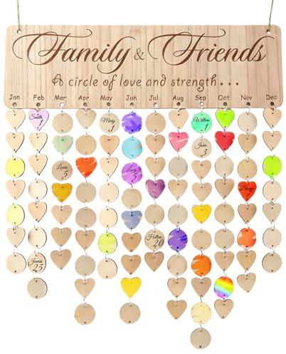 Tableau d'anniversaire familial avec 100 étiquettes en bois, calendrier mural en bois à suspendre pour rappeler les anniversaires, excellent cadeau pour Noël ou un anniversaire