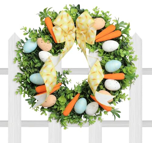 Osterkranz – Pastell-Ernteakzent für Urlaubsatmosphäre, charmantes Karotten-Cluster mit strukturiertem Blumengewebe, Haustürring für Hauseingang und Feiern, 43,2 cm Handwerk
