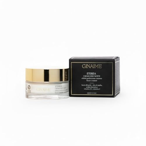 GINAIME Eterea Crema Viso Notte, Crema Idratante per il Viso con Burro di Karité e Acido Ialuronico, Effetto Perfezione Cutanea, Made in Italy, 50 ml