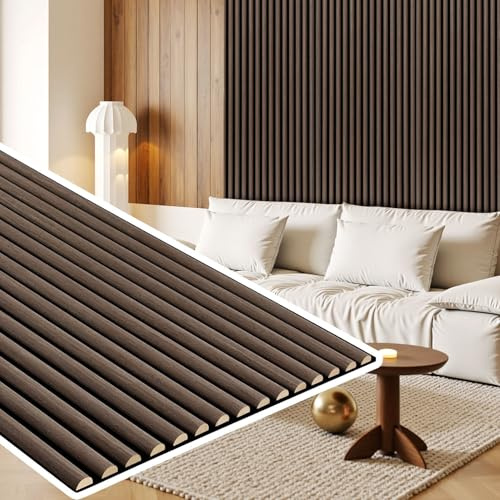Jayseuw Lot de 4 panneaux acoustiques - 120 x 60 cm - Barre ronde - Panneaux muraux en bois et feutre - Insonorisation - Aspect noyer - Revêtement mural pour studio et maison - Grande couverture (2,88