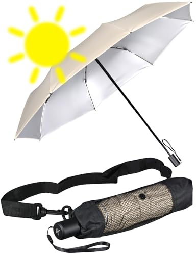 iX-brella City Trekking Sonnen-Regenschirm mit extra langem Stock mit UV- und Hitzeschutz - Silver Coating - beige