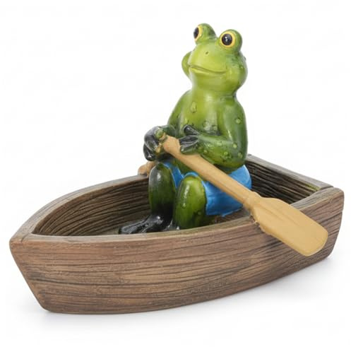 Xoeryoy Damm ornament, utomhus groda, rodd, träbåt, flytande dammdekoration, harts trädgårdsstatyer för akvarium, trädgård, pool, innergård, staket