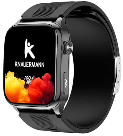 Knauermann PRO 4 Air (2026) Smartwatch & Fitness-Tracker Damen Herren, AMOLED Always-On, IP66, Bluetooth 5.3, bis 25 Tage Akku, Android & iOS, Schwarz – Eckig, Silikonband