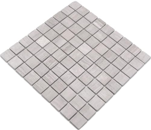 Mosaik Fliese Marmor Naturstein grau Grau Streifen für BODEN WAND BAD WC DUSCHE KÜCHE FLIESENSPIEGEL, Mattengröße: 305x305 = 0,09 qm, Steingröße: 32x32x8 mm - 1 Matte