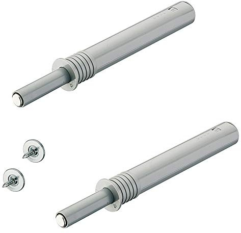 Gedotec Druckschnäpper Push-to-Open Anschlagpuffer zum Einbohren mit Gummi-Puffer | Kurz-Version grau | Türdämpfer mit Ausstoßweg 20 mm | 2 Stück - Möbel-Schnäpper Schrank-Tür mit Gegenplatte