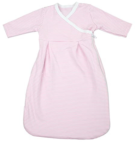 TupTam Langarm Innenschlafsack – Baby Schlafsack mit Ärmeln, Ganzjahresschlafsack aus Baumwoll-Jersey – Unisex, Farbe: Streifenmuster Rosa, Größe: 50-56