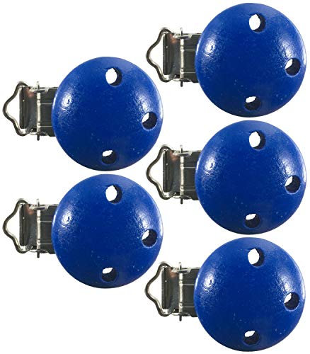 Schnullerclip Farbe Menge Auswahl Holz schadstofffrei Nuckelclip Baby Clip, Farbe:blau, Anzahl:5 Schnullerclips