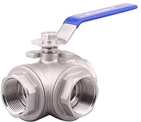 DERNORD 3-Wege-Kugelhahn, T-Montage-Pad, Edelstahl 304 weiblich Typ für Wasser, Öl und Gas mit Vinyl-Verriegelungsgriff 1 1/4 Inch NPT