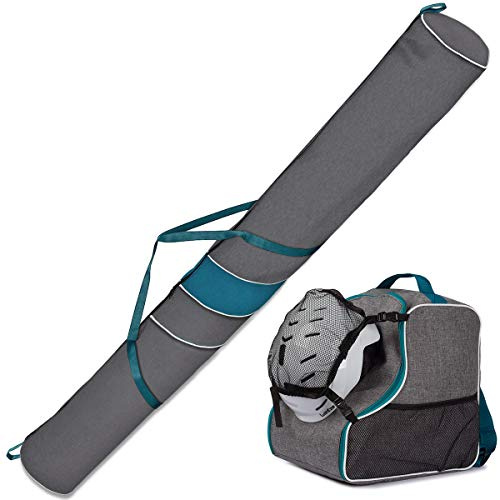 Ferocity Premium Set Skitasche und Skischuhtasche für 1 Paar Ski-Stöcke-Schuhe-Helm mit Abnehmbarer Netztasche [053]
