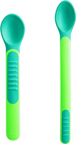 MAM Heat Sensitive Spoons & Cover, Besteck-Set, wechselt die Farbe durch Hitze, mit Besteckhalter, neutral