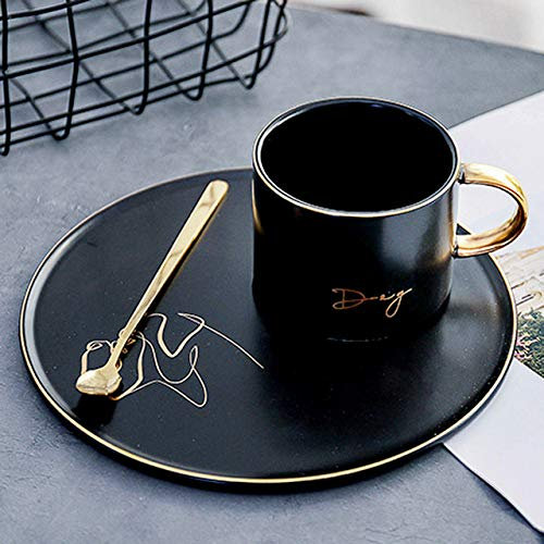 Tazza Tazza Di Caffè Regalotazza In Ceramica Creativa Con Tracciatura A Stella D'Oro Con Cucchiaio Con Piattino Tazza Da Colazione Per Caffè Semplice Tazza Per Uso Domestico Coppia, D, 250Ml
