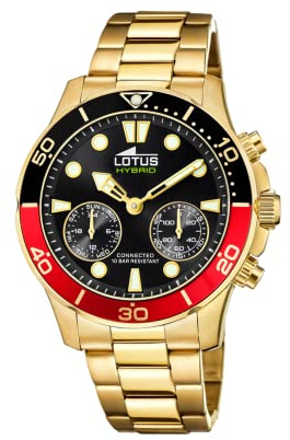 Lotus Uhr Smart Herren Hybrid Connected aus Edelstahl 316l | Goldfarben, Analog, Wasserdicht 10 ATM 18802/4, Musiksteuerung, Schrittzähler, Anrufbenachrichtigung und -ablehnung