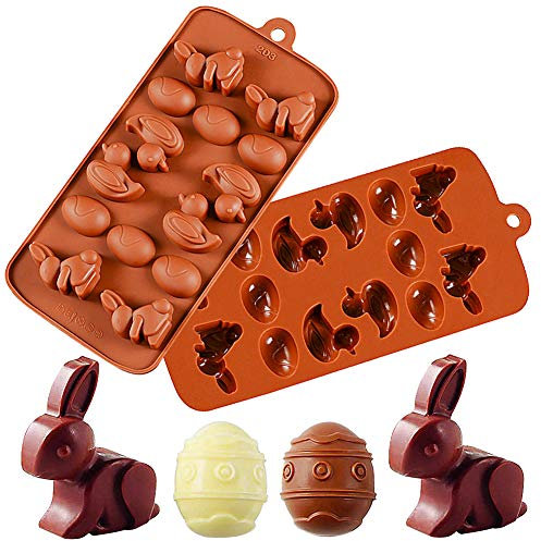 Schokoladenform Ostern, FANDE Silikon Backform/Muffinform, 2 Stück Oster Ausstecher Set, Schokoladenform Osterhase, Schokohasen für Kuchen