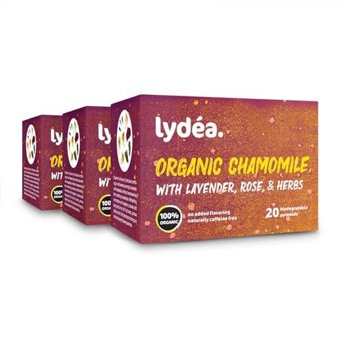 Lydea Organic Herbal Tea, Chamomile with Lavender, Rose, & Herbs, 60 Pyramids, 3 Pack [3 x 20 Pyramids]