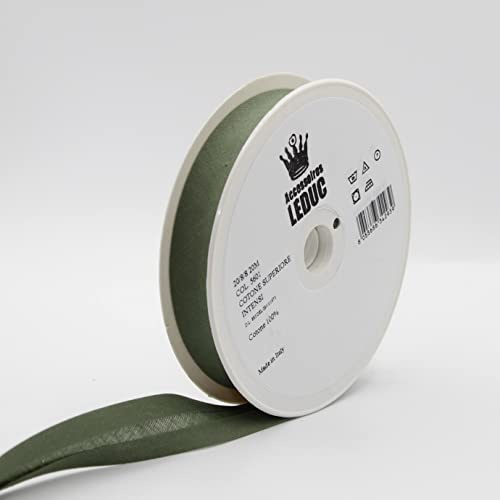 Leduc Schrägband, Baumwolle, 20 m, 30 Farben, für Doppelnähte, 8 + 20 + 8 mm, italienische Qualität, Khaki 5601