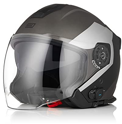 ORIGINE Motorradhelm Jethelm Roller Helm Bluetooth ECE Mit Doppel Visier