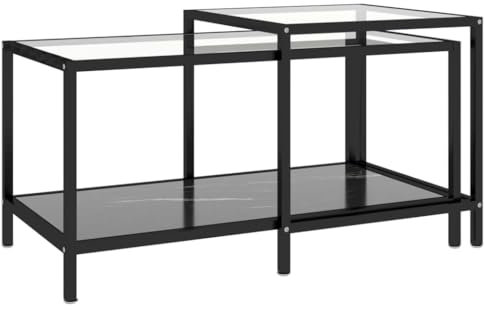 vidaXL Beistelltisch 2-TLG. Industrie-Stil Satztisch Couchtisch Kaffeetisch Sofatisch Teetisch Tisch Wohnzimmertisch Hartglas Schwarz