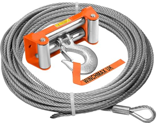 WINCHMAX Stahlseil 26 m x 12 mm orange Rollenführung. 1/2 Zoll Gabelkopfhaken. Für Winden bis 17.500 Pfund.
