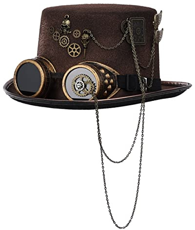 BPURB Filz Steampunk Hut Vintage Halloween Unisex Steampunk Zylinder Hut mit Brille