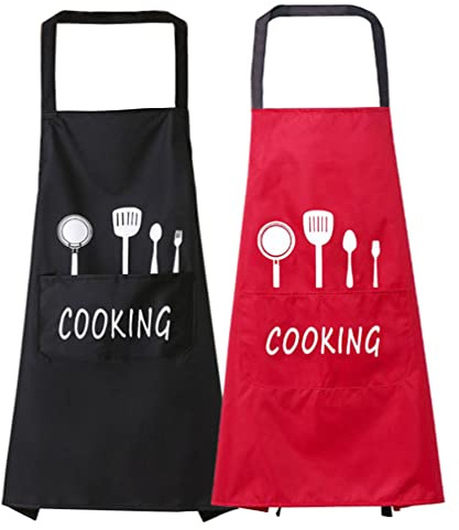 ViLiyDuo 2 Stück Küchenschürze,Kochschürze,Wasserdicht Latzschürze mit 2 Taschen,Grillschürze,Männer Damen Küche Schürze,für Küche, Restaurant,Backschürze