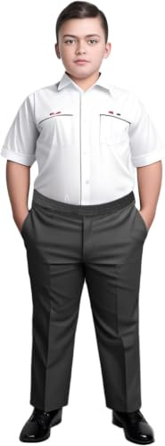 INSAFIANS Pantalon d'écolier entièrement élastique pour garçon | Élastique tout autour et coupe plus ajustée, gris, 8-9 ans Grande taille