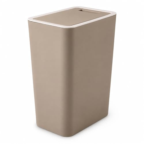 12L Touch Top Bin Kitchen Waste Bins Plastic Rubbish Trash Can Bathroom Dustbin for Kitchen Bathroom Bedroom Living Room Office - Brown
