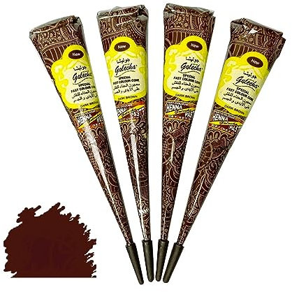 4x FADEDA Golecha 100% Natural Henna Paste Cones Kegel dunkelbraun No Mix, No PPD, 125g DARKBROWN CHOCO