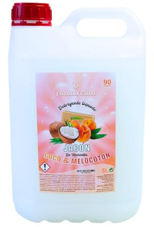 Familycom Detergente Lavadora Liquido Profesional Marsella Colores Tradicional, 5 Litros (Coco-melocotón)