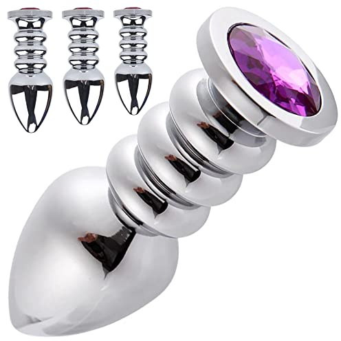 ScreaAss Lange Metall Gewinde Analplug 28/34/40Mm Butt Plug Mit Lila Kristall Sockel, Große Edelstahl Analperle Dildo Analdildo Analexpander Dilator Analspielzeug Für Männer Frauen Paare,Silber,L