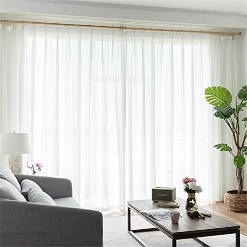 2 Stück Sheer Vorhänge Lässige Vorhang Mit Ösen,Luftig Dekoschal für Wohnzimmer Schlafzimmer Stores Küche - (B132 x H213cm) Weiße Baumwolle