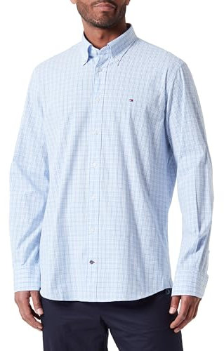 Tommy Hilfiger Camicia Uomo Business Check Shirt Regular Fit, Multicolore (Optic White / Ultra Blue / Multi), 46