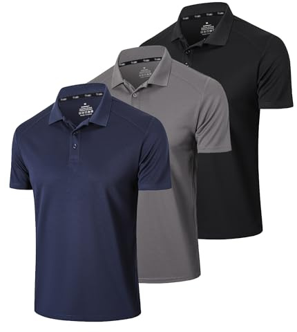 Gaiatiger 3er Pack Polos Hombre Manga Corta Camisa Ocio Cómodo Transpirabilidad Ropa Deportiva Hombre Golf Polo Shirt (0427) Black Grey Navy-2XL