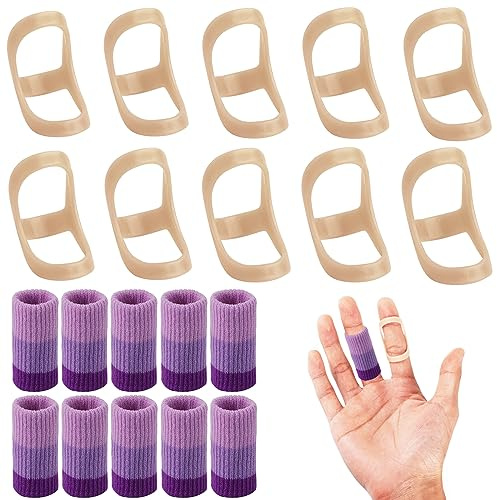 20 St Oval Finger Splint Kit, 10 Storlekar Finger Brace Support Oval Trigger Finger Splint & 10 Mjuka Ärmar för Tumme Mitt Ring Index Pinky (Lila)