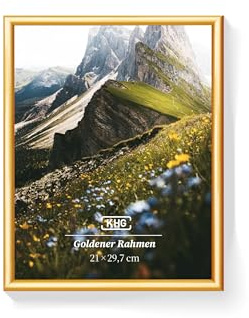 KHG Premium-Bilderrahmen 21x30 cm gold, vielseitig einsetzbar, Poster | stabile Glasfront & Kunststoff-Rahmen für Fotos, Zertifikate & Collagen, praktisch im Alltag, im täglichen Gebrauch