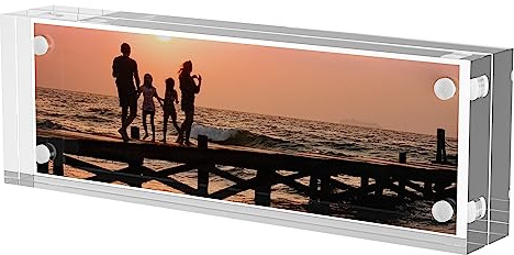 Sezanrpt Marco de fotos acrílico de 5 x 15 cm, marco transparente de 2 caras para tarjetas postales, tablero de mesa, pequeño marco magnético acrílico para familia, 12-12 mm de grosor