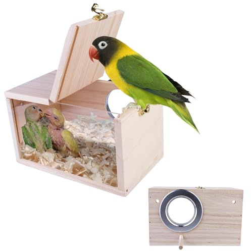 Nizirioo undulat bock transparent fågelodlingslåda undulat trä odlingslåda massivt trä papegoja odlingslåda fågelfödning inkubator fågelhus för parakiter Lovebirds papegojor 12 x 12 x 19,5 cm