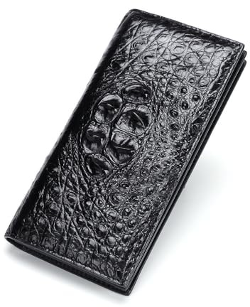 Echtes Krokodilleder Herren Lange Geldbörse Luxus Alligatorhaut Echtes Leder Geldbörsen Geldtasche für Männer, Head Black, Modisch, luxuriös