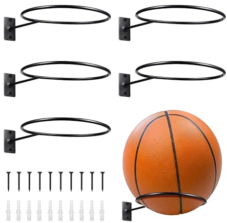 5 Pezzi Supporto per Pallone, Porta Palloni Espositore per Pallone per Pallacanestro Supporti da Parete Portapalle Sportivo Palloni da Basket Rack Multiuso per Palloni Calcio Pallavolo